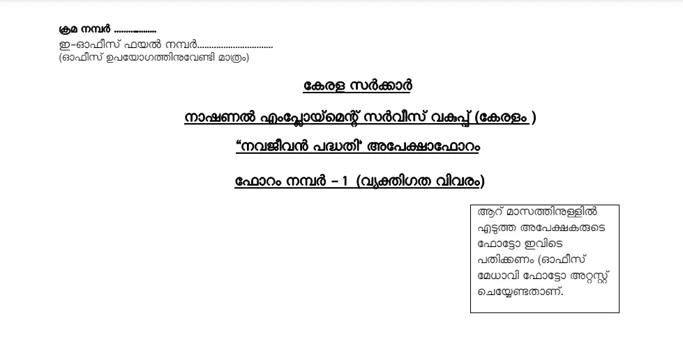 Kerala Navjeevan Scheme Application Form